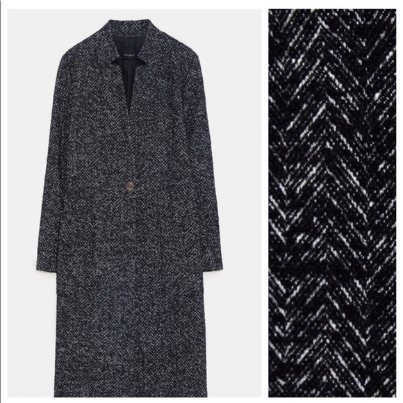 ZARA Inverted Lapel Herringbone Coat - Picture 6 of 16
